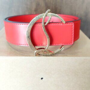 Christian Louboutin Reversible CL Logo Loubiantic Calf Leather Belt Size 65/26
